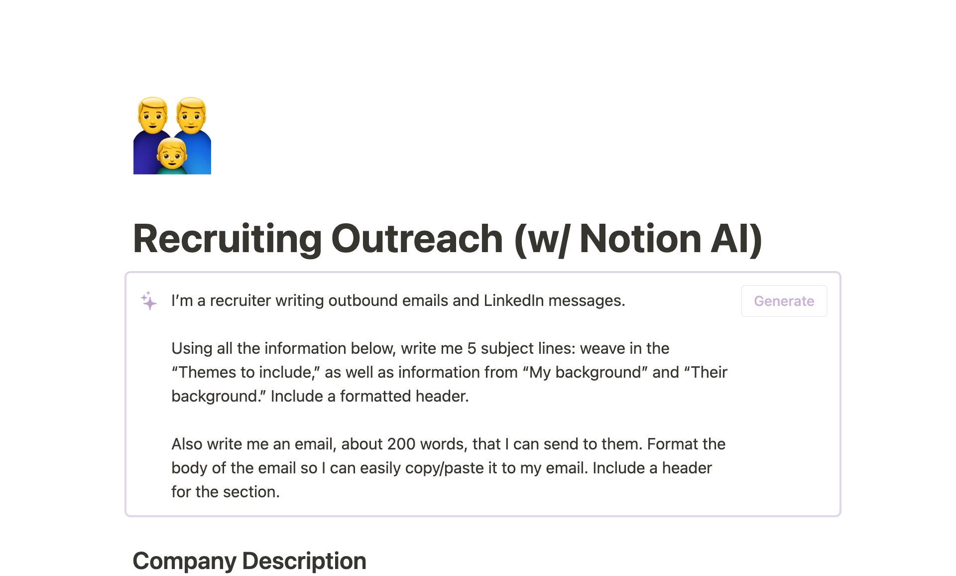 Recruiting outreach template